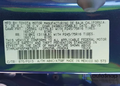 2015 Toyota Tacoma Base V6 из США, поврежденный, VIN 3TMMU4FN5FM079297